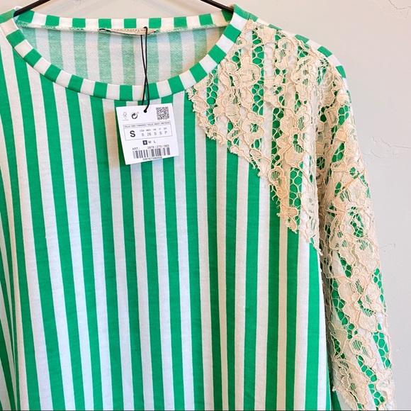 ZARA Trafaluc Oversized Striped Sweatshirt Lace - Picture 10 of 13